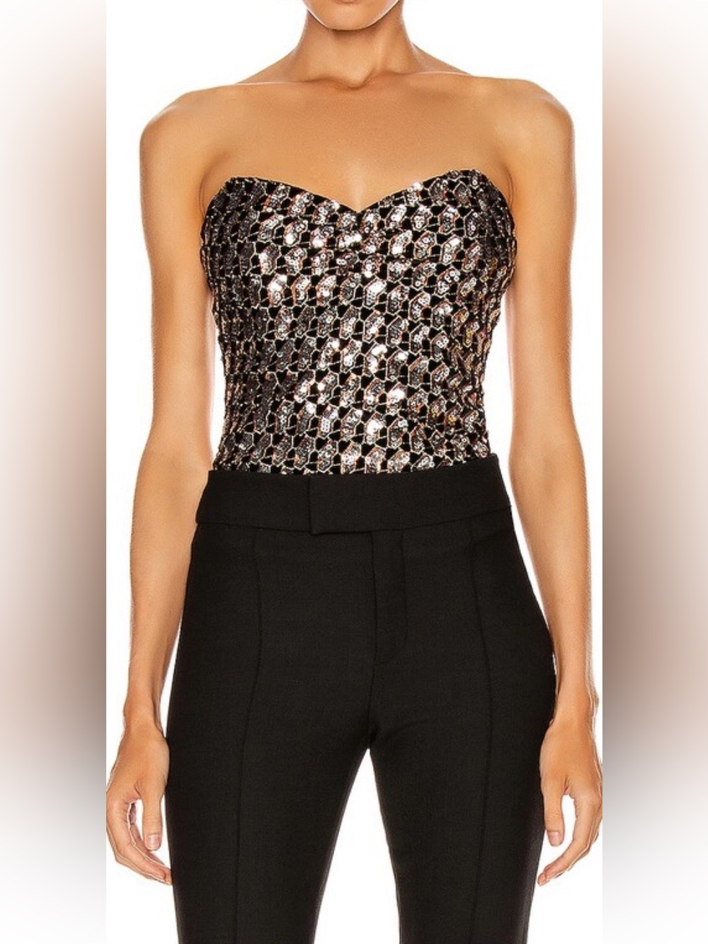 Sequin Bustier Smythe Black Art Deco Top Sweetheart 2 Paillette Bodice Holiday - Picture 8 of 9